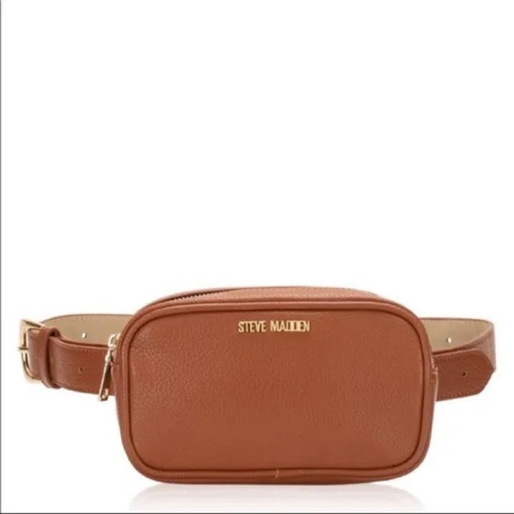 STEVE MADDEN LOGO ADJUSTABLE ZIPPER FANNY PACK BELT BAG / BLACK / ONE SIZE